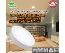 Đèn ốp trần LED gắn nổi 18W (tròn) BH đổi mới 12 tháng